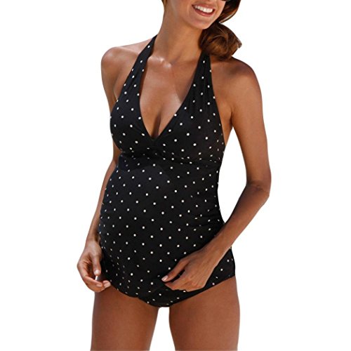 OHQ Traje De BañO para Mujeres Embarazadas Dividieron El Traje De BañO De La ImpresióN De La Onda Dos Sistemas Traje De BañO Bikinis Traje De BañO Ropa De Playa MáS TamañO (L, Negro)