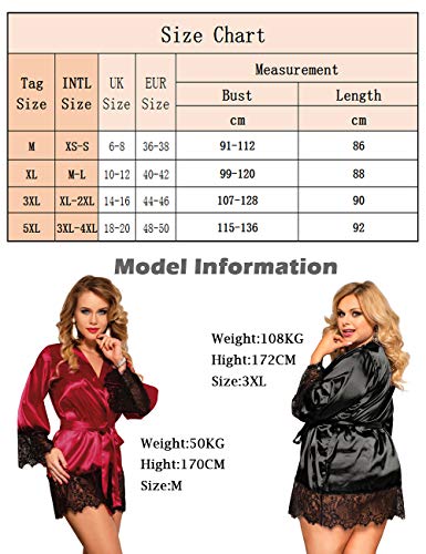 ohyeahlady Bata para Mujer Seda con Encaje en Contraste, Batas Lencería Cómoda con Cinturón y Cordones Interiores para Atar