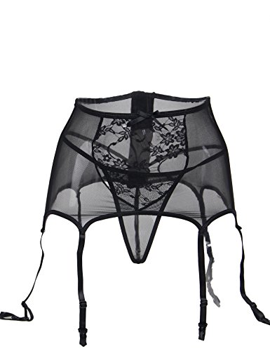 ohyeahlady Liguero Sexy Encaje con 6-Ligas Ajustables Cintura Alta Talla Grande para Medias con Tanga para Mujer
