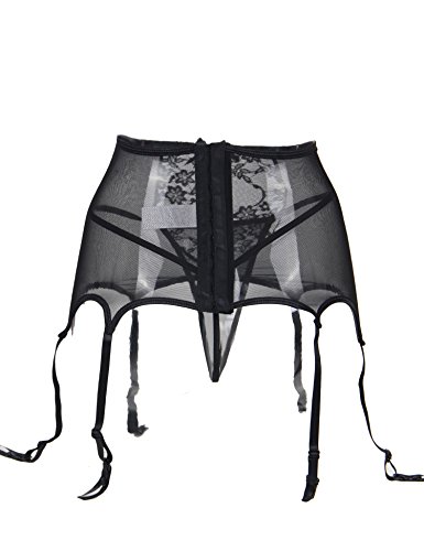 ohyeahlady Liguero Sexy Encaje con 6-Ligas Ajustables Cintura Alta Talla Grande para Medias con Tanga para Mujer