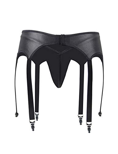 ohyeahlady Mujer Liguero Sexy de Material de Imitación de Cuero con 6 Ligas y Tanga sin Medias de Talla Grande