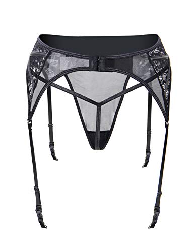 ohyeahlady Mujer Liguero Sexy Encaje de Imitación de Cuero Liga Transparente de Talla Grande con Tanga sin Medias