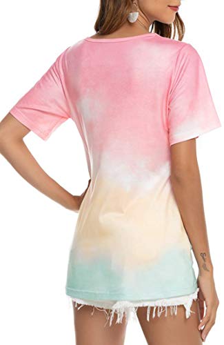 OLIPHEE Casual Camiseta Deportiva Gradiente Manga Corta Tie-Dye Imprimir Corto Tops Blusa Anudadas Camisas Pullover para Mujer babifenS-1