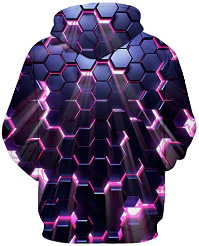 OLIPHEE Hombre Sudaderas con Capucha Jersey Estampado Patrón de Colores Violeta Rayo M