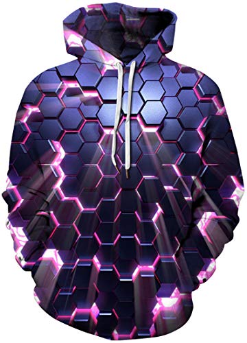 OLIPHEE Hombre Sudaderas con Capucha Jersey Estampado Patrón de Colores Violeta Rayo M