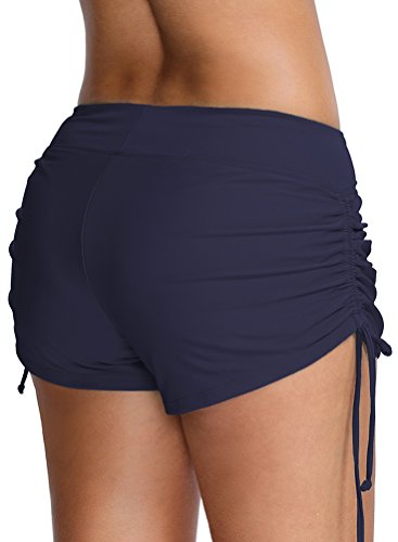 OLIPHEE Mujer Bikini Cinturón sólido Fondo Pantalones Cortos para Niños Panty de Natación (Medium, Azul Marino)