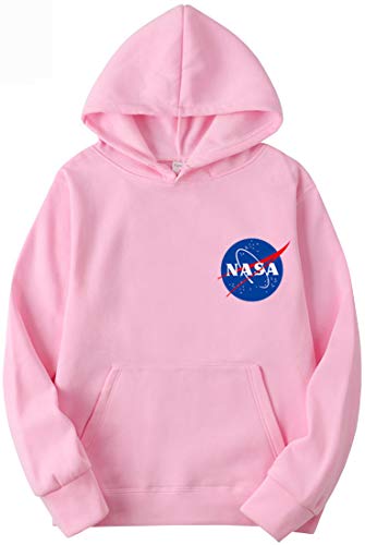 OLIPHEE Sudaderas con Capucha Color Sólido con Logo de NASA para Fanáticos de Aeroespacial para Hombre c/Fen-L