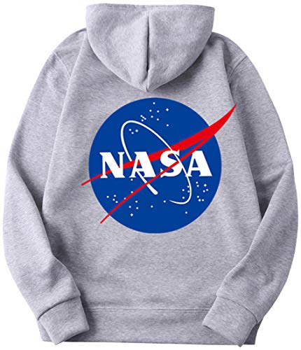 OLIPHEE Sudaderas con Capucha Color Sólido con Logo de NASA para Fanáticos de Aeroespacial para Hombre c/QH-M