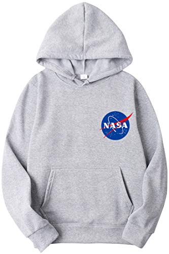 OLIPHEE Sudaderas con Capucha Color Sólido con Logo de NASA para Fanáticos de Aeroespacial para Hombre c/QH-M