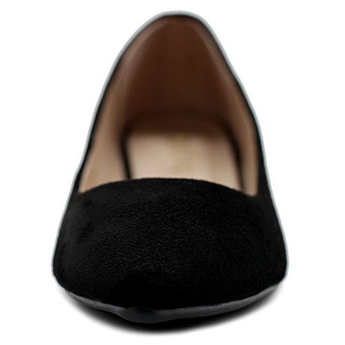 Ollio Zapato plano de ballet cómodo ligero de gamuza sintética multicolor para mujer, negro (Negro), 39 EU