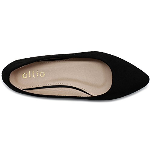Ollio Zapato plano de ballet cómodo ligero de gamuza sintética multicolor para mujer, negro (Negro), 39 EU