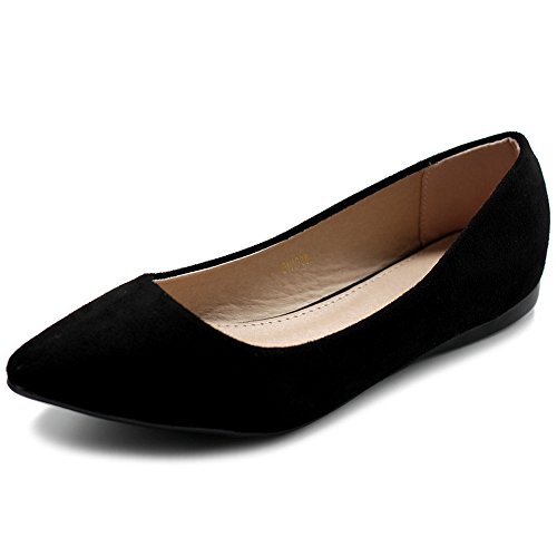 Ollio Zapato plano de ballet cómodo ligero de gamuza sintética multicolor para mujer, negro (Negro), 39 EU