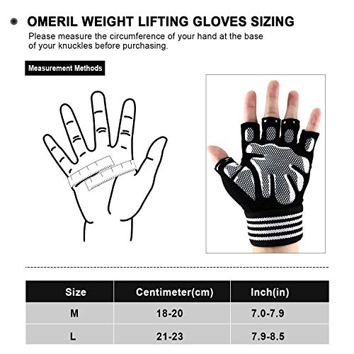 OMERIL Guantes Gimnasio para Hombre y Mujer, Gym Guantes Transpirable con Protección Completa de Muñeca y Palma, Antideslizante Guantes Crossfit para Levantamiento de Pesas, Musculación, Fitness - L