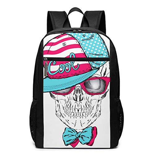 OMNVEQ Mochila Escolares Gafas con Gorro de Calavera 734, Mochila Tipo Casual para Niñas Niños Hombre Mujer Mochila para Ordenador Portátil Viaje
