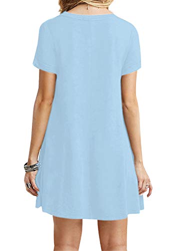 OMZIN Vestido de Mujer Vestido de Manga Corta Cuello Redondo Suelta Casual Summer T-Shirt Blusa Suelta Vestidos,Cielo Azul,M