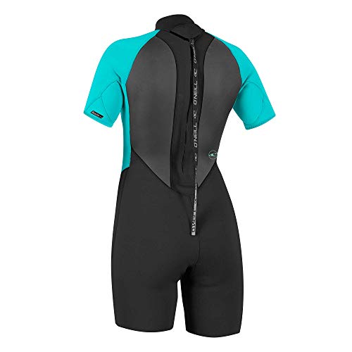 O'Neill Wetsuits Reactor II 2mm Back Zip Spring Wetsuit Traje húmedo, Mujer, Negro/Aqua Claro, 32