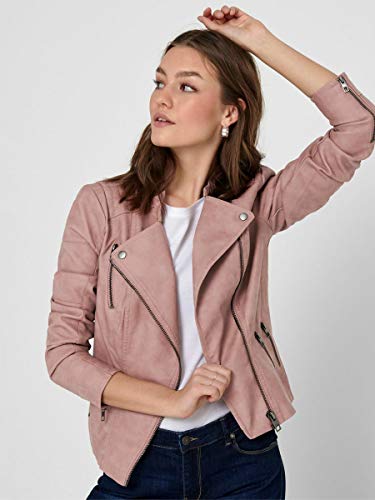 ONLY onlAVA FAUX LEATHER BIKER OTW NOOS, Chaqueta Mujer, Rosa (Ash Rose), 34