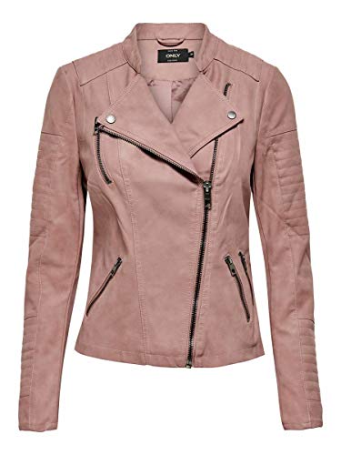 Only onlAVA FAUX LEATHER BIKER OTW NOOS - Chaqueta para mujer, Rosa (Ash Rose Ash Rose), 42