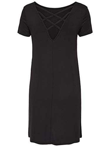 Only Onlbera Back Lace Up S/s Dress Jrs Noos Vestido, Negro (Black Black), 40 (Talla del Fabricante: Medium) para Mujer