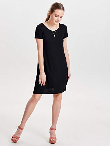 Only Onlbera Back Lace Up S/s Dress Jrs Noos Vestido, Negro (Black Black), 40 (Talla del Fabricante: Medium) para Mujer
