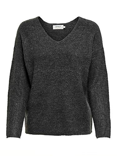 Only ONLCAMILLA V-Neck L/S Pullover KNT Noos Suter Pulver, Gris Oscuro, L para Mujer