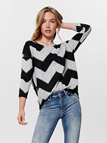 Only onlELCOS 4/5 AOP Top JRS Noos Camisa Manga Larga, Multicolor (Light Grey Melange AOP:w. Black Zigzag), 34 (Talla del Fabricante: X-Small) para Mujer