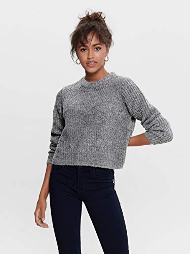 Only Onlfiona L/s Pullover Knt Noos suéter, Gris (Medium Grey Melange Detail: W.Black Melange), 38 (Talla del Fabricante: Small) para Mujer