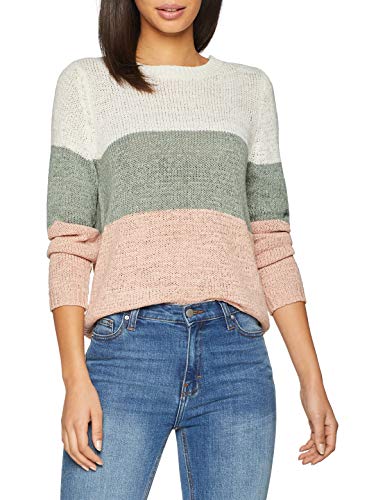 Only Onlgeena L/s Block Pullover Knt Noos suéter, Multicolor (Cloud Dancer Stripes: W. Chinois Green/Rose), 38 (Talla del Fabricante: Small) para Mujer