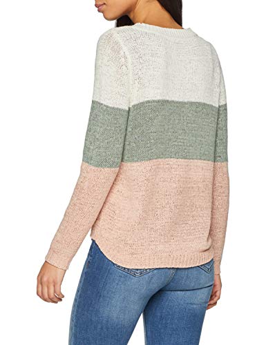 Only Onlgeena L/s Block Pullover Knt Noos suéter, Multicolor (Cloud Dancer Stripes: W. Chinois Green/Rose), 42 (Talla del Fabricante: Large) para Mujer