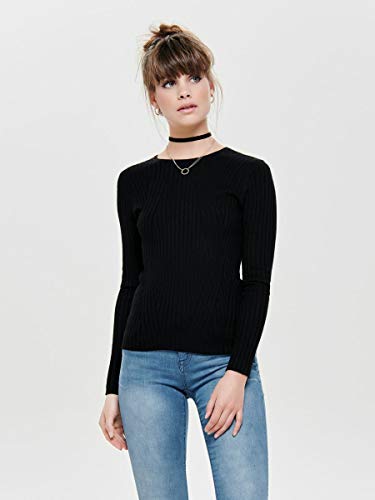 Only Onlnatalia L/s Rib Pullover Knt Noos suéter, Black, Medium para Mujer