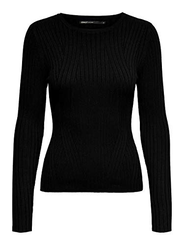 Only Onlnatalia L/s Rib Pullover Knt Noos suéter, Black, Medium para Mujer