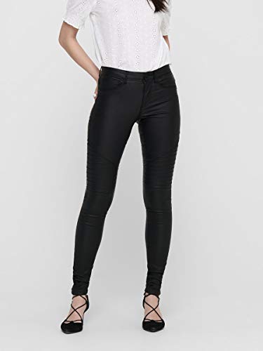 ONLY onlNEW ROYAL REG SK. BIKER COATED NOOS, Pantalones Mujer, Negro (Black), L/L30 (Talla del fabricante: Large)