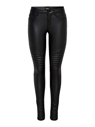 ONLY onlNEW ROYAL REG SK. BIKER COATED NOOS, Pantalones Mujer, Negro (Black), XS/L32 (Talla del fabricante: X-Small)