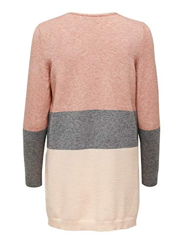 Only Onlqueen L/s Long Cardigan Knt Noos Chaqueta Punto, Multicolor (Misty Rose Stripes:W. MGM/Cloud Pink Melange), 36 (Talla del Fabricante: X-Small) para Mujer