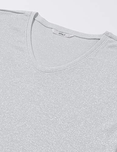 Only onlSILVERY S/S V Neck Lurex Top JRS Noos Camiseta, Gris (Silver), 34 (Talla del Fabricante: X-Small) para Mujer