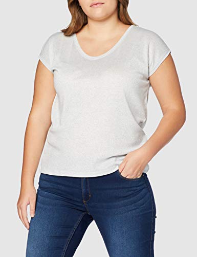 Only onlSILVERY S/S V Neck Lurex Top JRS Noos Camiseta, Gris (Silver), 38 (Talla del Fabricante: Medium) para Mujer