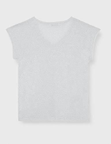 Only onlSILVERY S/S V Neck Lurex Top JRS Noos Camiseta, Gris (Silver), 38 (Talla del Fabricante: Medium) para Mujer