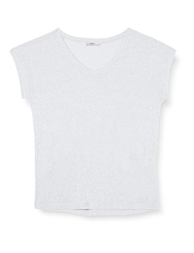 Only onlSILVERY S/S V Neck Lurex Top JRS Noos Camiseta, Gris (Silver), 38 (Talla del Fabricante: Medium) para Mujer