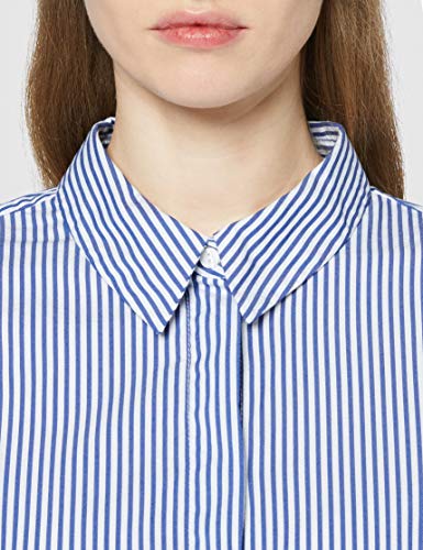 Only T-Shirt, Zierfalten, A-Linie, Rundhalsausschnitt Blusa, Blanco (Cloud Dancer Stripes: Medium Blue), Medium (Talla del Fabricante: 38) para Mujer