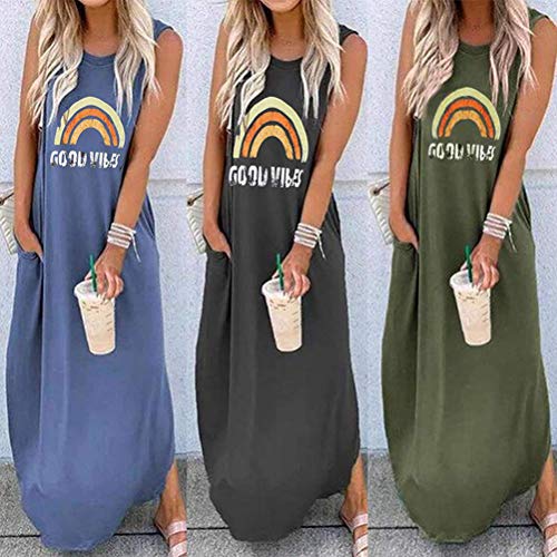 Onsoyours Mujer Casual Playa Largos Verano Tie Dye Vestido Boho Hendidura Falda Larga Maxi Vestido Playeros A Negro Large