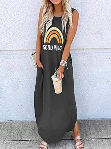 Onsoyours Mujer Casual Playa Largos Verano Tie Dye Vestido Boho Hendidura Falda Larga Maxi Vestido Playeros A Negro Large