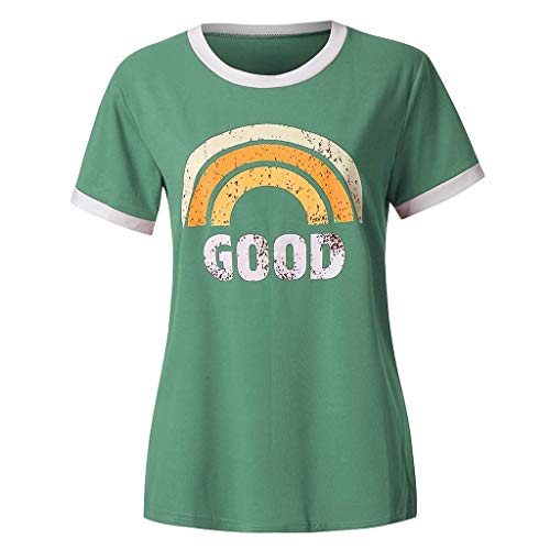 Onsoyours Mujer Good Vibes Camisa Manga Corta Arcoiris Impresión de Talla Adolescentes Blusa Camisa Cuello Redondo Basica Camiseta Suelto Verano Tops Casual Fiesta T-Shirt A Verde XXL