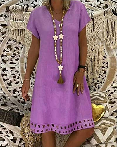 Onsoyours Mujer Vestidos Casual Manga Corta Cuello V Suelto Impreso Boho Florales Nacional Noche Playa Vacaciones Verano Vestido A Morado 50