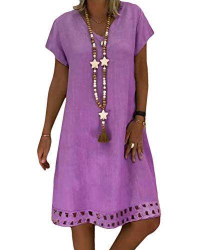 Onsoyours Mujer Vestidos Casual Manga Corta Cuello V Suelto Impreso Boho Florales Nacional Noche Playa Vacaciones Verano Vestido A Morado 50