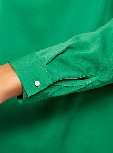 oodji Collection Mujer Blusa con Escote Gota y Decoración Metálica, Verde, ES 36 / XS