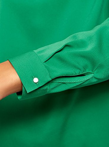 oodji Collection Mujer Blusa con Escote Gota y Decoración Metálica, Verde, ES 36 / XS