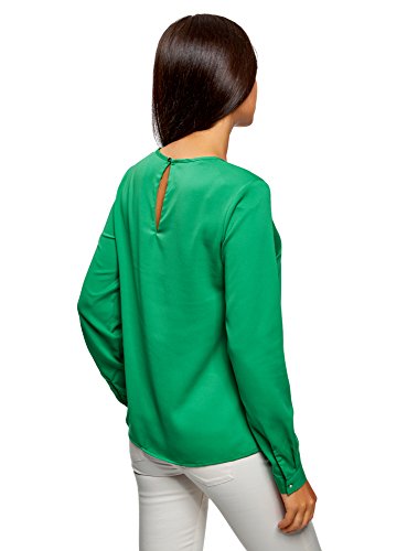 oodji Collection Mujer Blusa con Escote Gota y Decoración Metálica, Verde, ES 36 / XS
