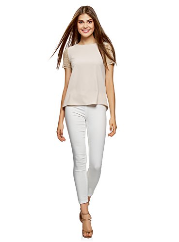 oodji Collection Mujer Blusa con Mangas de Encaje, Beige, ES 42 / L