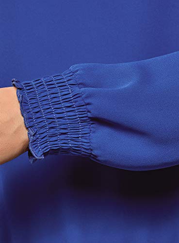 oodji Collection Mujer Blusa de Tejido Fluido con Cuello Redondo, Azul, ES 42 / L