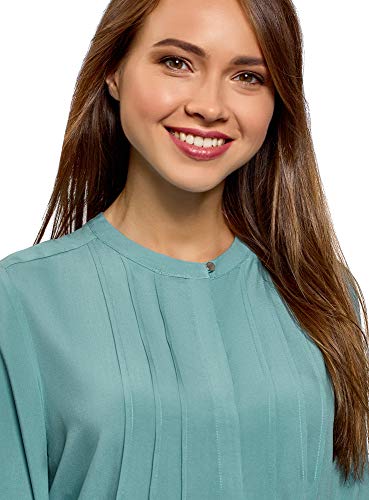 oodji Collection Mujer Blusa de Viscosa con Puntadas en el Pecho, Turquesa, ES 42 / L